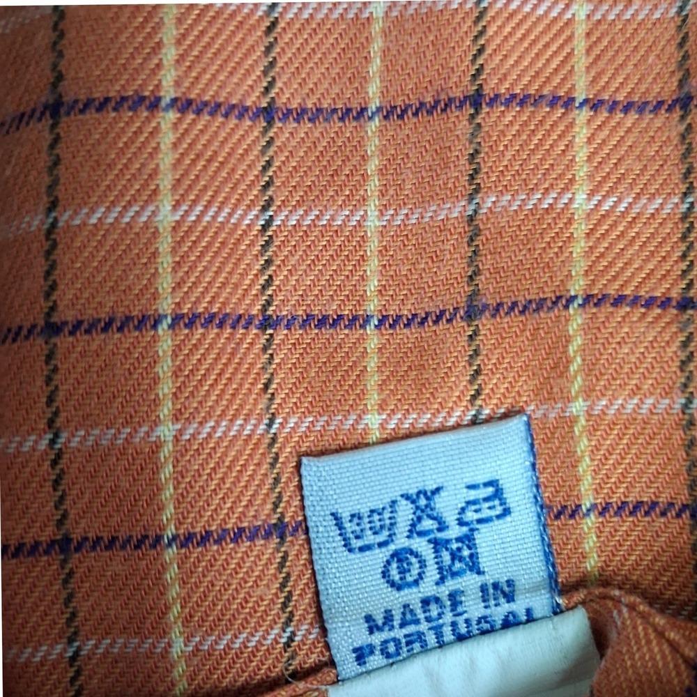 Barbour Mens Orange Tattersall Check Button Down Shirt Cotton Size Medium Preppy - Picture 9 of 10